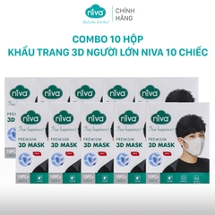 Combo 10 Hộp Khẩu Trang Niva 3D Người Lớn Hộp 10 Cái Cấu Trúc 3 Lớp Ngăn Bụi Mịn Kháng Khuẩn Hàng Chính Hãng Cao Cấp