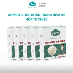 Combo 5 Hộp Khẩu Trang Niva 95 Hộp 10 Chiếc Ngăn Giọt Bắn, Lọc Vi Khuẩn, Không Gây Kích Ứng Da, Hàng Chính Hãng Cao Cấp