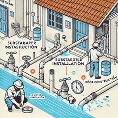 Lắp đặt và thi công không đạt chuẩn: các ống nước được lắp đặt kém chất lượng với các rò rỉ rõ ràng và các khớp nối sai