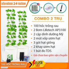 Combo 2 Trụ đứng Trồng Rau Thủy Canh kèm 2 cặp DD/Bơm/mút xốp/Hạt giống/Khay ươm