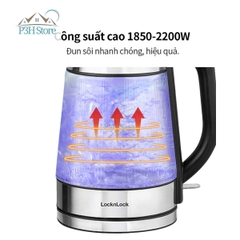 Ấm đun siêu tốc Lock&Lock 1.8L thân bình thủy tinh công suất 1850W - 2200W EJK256BLK P3H