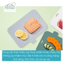 Bộ 4 Thớt nhựa kháng khuẩn đa năng có giá đỡ Inochi Yoko chống trượt, dày dặn P3H