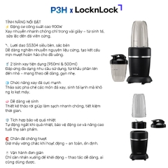 Máy Xay Sinh Tố LocknLock Duo Turbo Blender EJM452BLK – Xay Đá Mạnh Mẽ, 2 Bình Tiện Lợi (950ml & 500ml) P3H