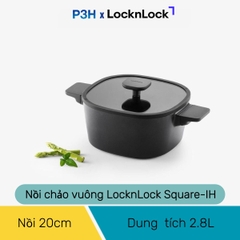Nồi Chảo chống dính LocknLock Square-IH Thiết Kế Vuông Độc Đáo, Dùng được bếp từ, Nắp kính silicone tiện lợi P3H