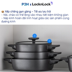 Nồi Chảo chống dính LocknLock Square-IH Thiết Kế Vuông Độc Đáo, Dùng được bếp từ, Nắp kính silicone tiện lợi P3H