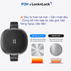 Nồi Chảo chống dính LocknLock Square-IH Thiết Kế Vuông Độc Đáo, Dùng được bếp từ, Nắp kính silicone tiện lợi P3H