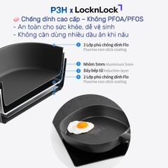 Nồi Chảo chống dính LocknLock Square-IH Thiết Kế Vuông Độc Đáo, Dùng được bếp từ, Nắp kính silicone tiện lợi P3H