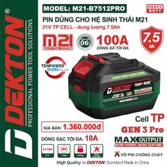 Pin DEKTON M21 Plus 21V – Dùng Cho Máy Khoan, Cắt, Siết Chân Phổ Thông hệ M21