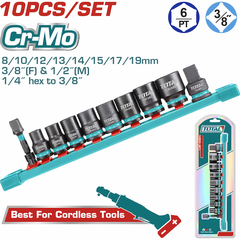 Bộ 10 Đầu Tuýp Tác Động Sâu DR 3/8" TOTAL Cr-Mo THKISD38106L