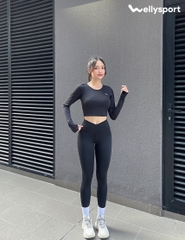 Áo Dài Tay Nữ Tập Gym, Yoga, Màu Đen Black , Welly Sport, Mã NDT06