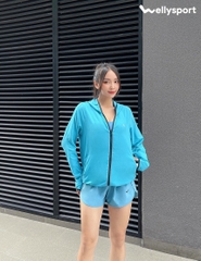 Áo Khoác Nữ Running Jacket Gió, Màu Xanh, Welly Sport, Mã AKN05