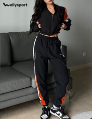 Bộ Đồ Thể Thao Nữ Phối Màu, Màu Đen, Welly Sport, Mã BDTTND