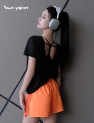 Áo Lưới Nữ Tập Gym, Yoga, Chạy Bộ, Màu Đen, Welly Sport, Mã ALMD