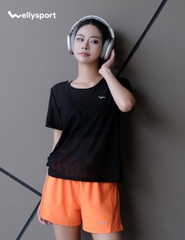 Áo Lưới Nữ Tập Gym, Yoga, Chạy Bộ, Màu Đen, Welly Sport, Mã ALMD
