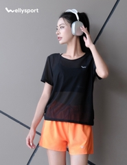 Áo Lưới Nữ Tập Gym, Yoga, Chạy Bộ, Màu Đen, Welly Sport, Mã ALMD