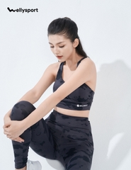 Bộ Đồ Tập Yoga, Gym Nữ 2 Dây - Loang Black Camo, Mã BTN02