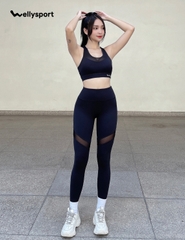 Set Đồ Tập Yoga, Gym Nữ Phối Lưới, Màu Đen, Welly Sport, Mã BDPL02