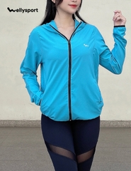 Áo Khoác Nữ Running Jacket Gió, Màu Xanh, Welly Sport, Mã AKN05