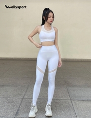 Set Đồ Tập Yoga, Gym Nữ Phối Lưới, Màu Trắng, Welly Sport, Mã BDPL03