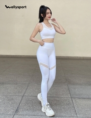 Set Đồ Tập Yoga, Gym Nữ Phối Lưới, Màu Trắng, Welly Sport, Mã BDPL03