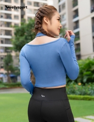 Áo Dài Tay Nữ Xoắn Eo, Màu Xanh Dark Blue, Welly Sport, Mã NDT09