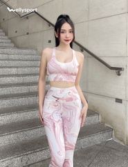 Set Đồ Tập Yoga, Gym Nữ, Màu Loang Hồng, Welly Sport, Mã BTN0501