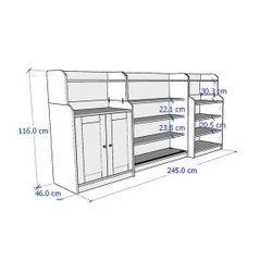 BAHIA, COMBO Tủ lưu trữ kết hợp tủ trưng bày cửa kính STO_065, 245x46x116cm