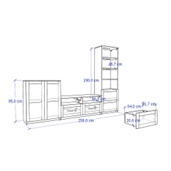 KALUA, COMBO Kệ TV kết hợp kệ tủ trưng bày STO_048, 258x41x190cm