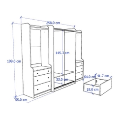 BAHIA, COMBO Tủ đựng quần áo kèm tủ quần áo treo WAR_029, 258x55x199cm