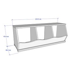 MELIA, Tủ 3 ngăn gợn sóng đựng đồ chơi cho trẻ STO_091, 120x38x45cm