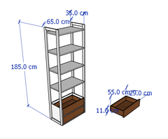 HENRY, Kệ trưng bày 4 tầng 2 ngăn kéo SHE_136, 65x35x185cm