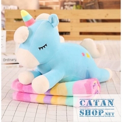 Gối mền NGỰA PONY 3 trong 1 siêu cute, hàng loại 1 thun 4 chiều siêu mịn, bộ chăn gối văn phòng unicorn kỳ lân