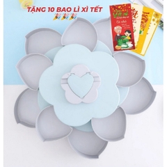 Khay mứt tết, TẶNG 10 BAO LÌ XÌ  Khay mứt xoay 2 tầng 10 cánh hình bông hoa siêu đẹp có kèm giá đỡ điện thoại