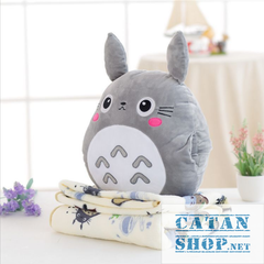 Gối mền TOTORO HOA 3 trong 1 hàng loại 1, nỉ nhung cực mịn, bộ chăn gối văn phòngngủ trưa du lịch