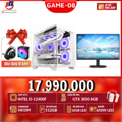 PC Game 08 i5-12400F/ VGA GTX3050 6G + Màn hình LCD 27inch + Case bễ cá trắng