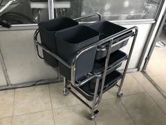 Xe đẩy thu dọn bàn ăn bát đĩa thức ăn thừa