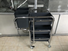 Xe đẩy thu dọn bàn ăn bát đĩa thức ăn thừa