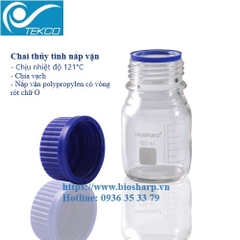 Chai thủy tinh mầu trắng, nắp vặn chịu nhiệt, hãng Biosharp