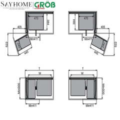 Kệ góc liên hoàn GROB GH-90L/90R inox hộp - Hàng chính hãng GROB