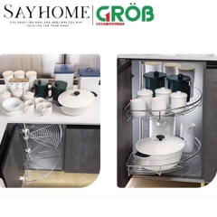 Mâm xoay GROB GR304-180A/180B góc 180 inox SUS304, nan tròn - Hàng chính hãng GROB