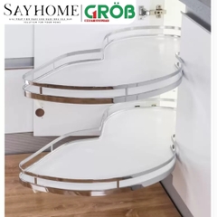 Mâm xoay góc GROB GX304-90L/90R hình lá inox 304, đáy Melamin - Hàng chính hãng GROB
