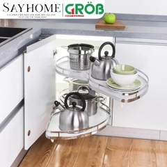 Mâm xoay góc GROB GX304-90L/90R hình lá inox 304, đáy Melamin - Hàng chính hãng GROB