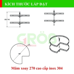 Mâm xoay GROB GM304-270.8/270.9 góc 270 inox 304 đáy Melamin, nan dẹt - Hàng chính hãng GROB