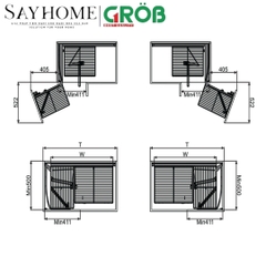 Kệ góc liên hoàn GROB GN- 90L, GN- 90R đa năng inox mạ Crom, nan sợi - Hàng chính hãng GROB