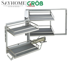 Kệ góc liên hoàn GROB GM304-290L/290R inox 304, đáy Melamin, nan dẹt - Hàng chính hãng GROB
