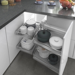 Kệ góc liên hoàn GROB GM304-290L/290R inox 304, đáy Melamin, nan dẹt - Hàng chính hãng GROB