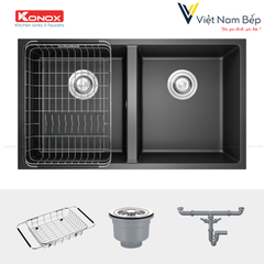 Chậu rửa bát Granite Sink Veloci 760D Black - Chính hãng KONOX