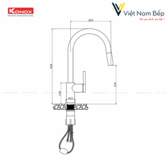 Vòi rửa bát dây rút Alto Black - Chính hãng KONOX