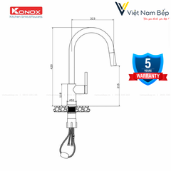 Vòi rửa bát dây rút Alto Nickel - Chính hãng KONOX