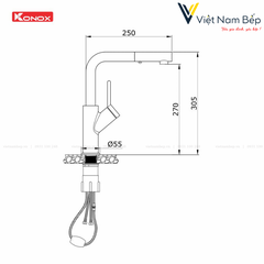 Vòi rửa bát dây rút Artan Chrome - Chính hãng KONOX